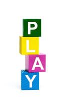 wooden toy cubes with letters. Play photo