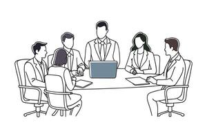 Business individuals participating in a meeting within an office setting isolated continuous line art flat illustration on white background.. vector