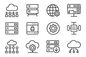 Server and Cloud service. Network and Technology related editable icon set isolated flat illustration white background vector