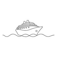 Cruise Liner Transport isolated continuous line art flat illustration on white background vector