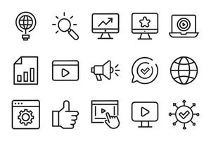 Digital marketing. Containing seo, content, website, social media, related editable icon set isolated flat illustration white background. vector