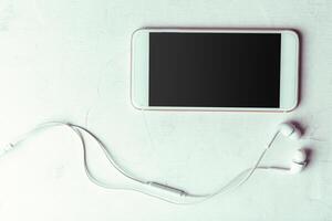 Top view smartphone mock up template with black screen photo