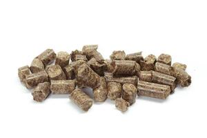 stack of wooden pellets for bio energy, white background, isolated photo