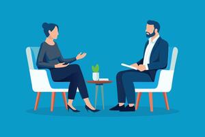 psychologist engages in a conversation with a patient in a comfortable office setting, fostering a supportive environment isolated flat illustration vector