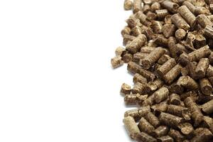 stack of wooden pellets for bio energy, white background, isolated photo