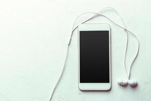 Top view smartphone mock up template with black screen photo