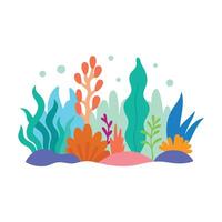 Vibrant collection of underwater plants, showcasing various shapes and colors in a serene aquatic environment isolated flat illustration on white background. vector