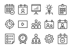 Planning and organization Management related editable icon set isolated flat illustration white background. vector