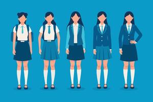 Female student wearing a uniform isolated flat illustration. vector