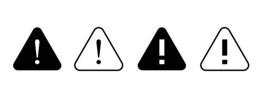Attention sign icon set. Black color, linear. Icons, symbols. Danger sign, warning sign, attention sign. Danger warning attention icon. Hazard warning symbol isolated on white background. vector