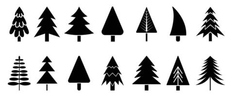 Set of Christmas trees silhouette icon. Set of Christmas trees plants, pine, nature and ecology related symbol. Isolated design background. vector