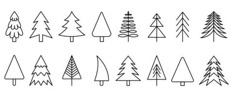 Set of Christmas trees linear icon. Set of Christmas trees plants, pine, nature and ecology related symbol. Isolated design background. vector