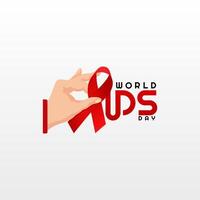 World AIDS Day, 1 December, with an illustration of a hand holding a red ribbon, as an AIDS icon vector
