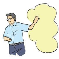 man with glasses presenting something on yellow blank space illustration isolated on white background vector