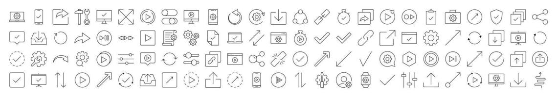 Arrows, Share, Check, Turn, Download, Settings Icon Set for UI, Placards, Books, Apps. Editable Stroke. Suitable for Web Sites, Books, Cards, Apps vector