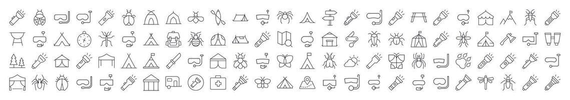 Camping Outline Style Icons for Design, Cards, Apps, Social Networks vector