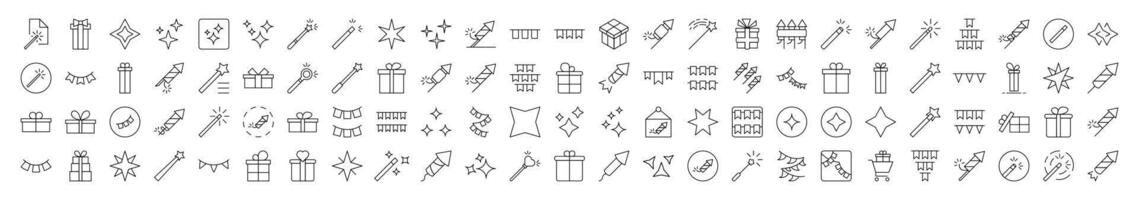 Collection of Images of Holidays, Garlands, Magic Wand, Firework Drawn with Thin Line for apps, web sites, banners, infographics and other types of design vector