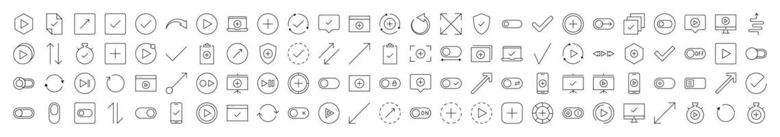 Interface Icon Collection. Contains Icons of Arrows, Plus, Check, Play that Can Be Used for Design of Cards, Posts, Apps, Web Sites vector