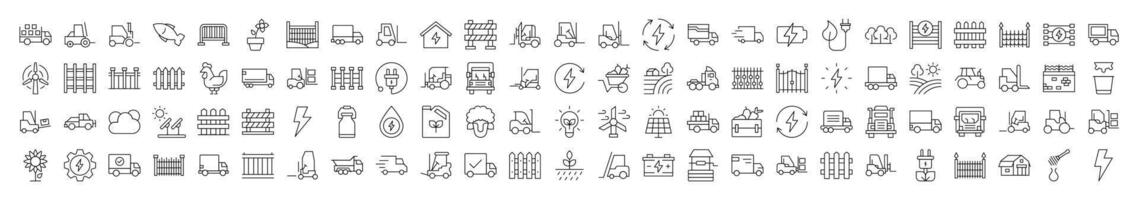 Agriculture Simple Linear Illustrations. Contains Icons of Tractor, Fence, Farm, Energy that Can Be Used for Design of Cards, Posts, Apps, Web Sites vector