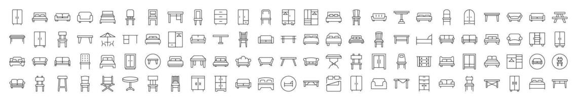 Collection of Signs of Wardrobe, Bed, Sofa, Table, Chair for apps, web sites, banners, infographics and other types of design vector
