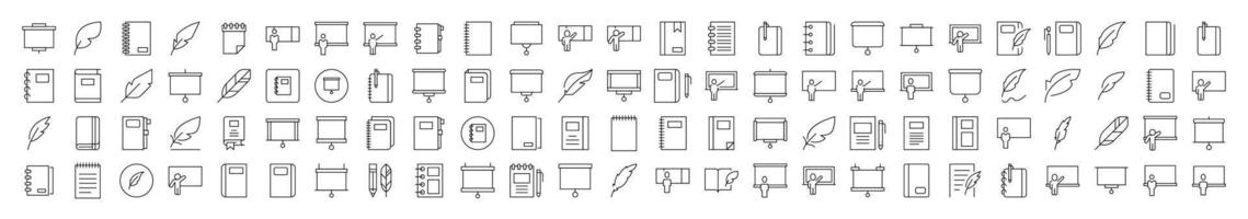 University Related Simple Symbol Set. Contains Icons of Professor, Teacher, Presentation Board, Notebook for Banners, Infographics, Books, Articles and Other Types of Design vector