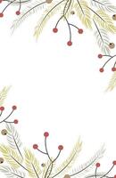 Winter background with fir tree branches, pine and berries. Holiday design, post template, social media. Poster, banner with place for text. illustration vector