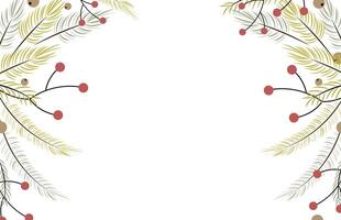 Winter background with fir tree branches, pine and berries. Holiday design, post template, social media. Poster, banner, card with place for text. illustration vector