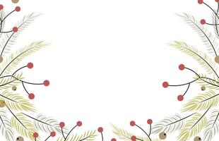 Winter background with fir tree branches, pine and berries. Holiday design, post template, social media. Poster, banner with place for text. vector