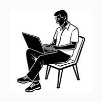 Man working on a laptop silhouette vector