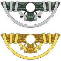 Faravahar symbol, symbol of Zoroastrian religion, winged sun disk surrounded with ribbon vector