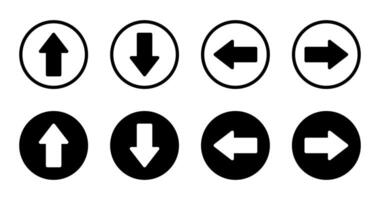 Up, down, left, and right arrow icon on black circle. Upward, downward, leftward, and rightward sign symbol vector