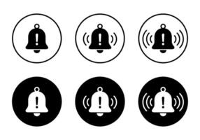 Bell with exclamation mark sign icon on black circle. Emergency notification sign symbol vector