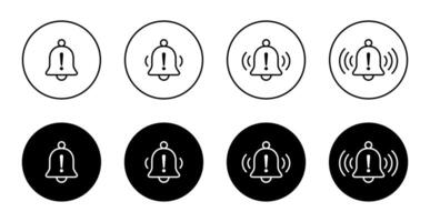 Bell line with exclamation mark icon on black circle. Warning notification outline sign symbol vector