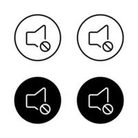 Mute speaker icon set on black circle. Volume off, no sound outline sign symbol vector