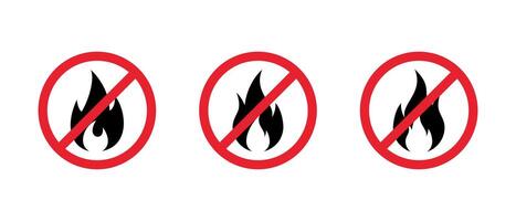 Fire prohibition sign icon set. Stop flame sign symbol vector