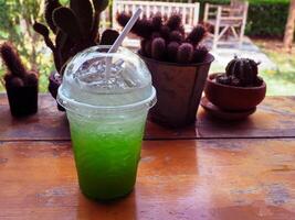 Kiwi soda drink in the garden cafe photo