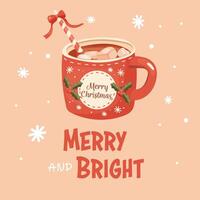 Christmas card with cocoa . Text lettering, greeting. vector