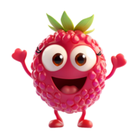 a cartoon raspberry character with eyes and arms on transparent background png