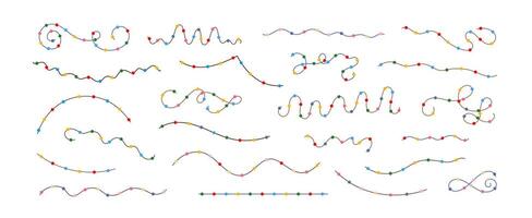 Christmas colorful multicolored lights curly string garlands set simple doodle illustration, flat style cartoon image for winter New Year holiday, birthday events design vector