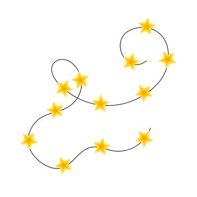Christmas colorful bright yellow star lights curly string garland simple doodle hand drawn illustration, flat style cartoon image for winter New Year holiday, birthday events design