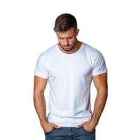Man in white t shirt with serious expression png
