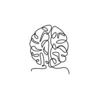 Human brain in one continuous line drawing art illustration concept of psychology and intelligence. Editable stroke illustration vector