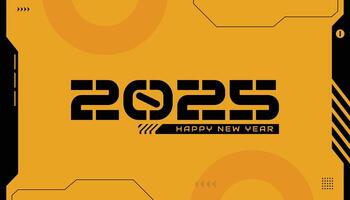 Happy New Year 2025 with a creative concept of number combination. Futuristic cyberpunk art banner. vector
