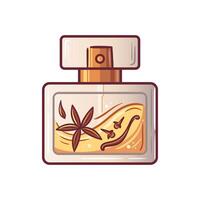 Bright elegant and beautiful perfume bottle adorned with stunning zesty design and artwork. Star anise, cloves and vanilla. illustration in sketch style. For sticker, packaging, design elements vector