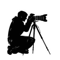 Silhouette of a camera and photographer in action on a white background vector