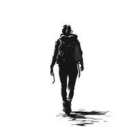 Silhouette of a hiker with a backpack on a white background vector