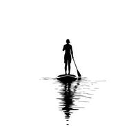 Silhouette of a person on a paddleboard against a white background vector