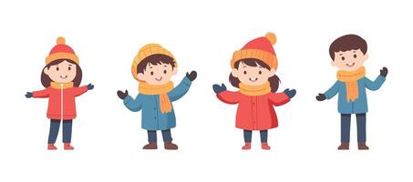 Set of illustration of winter characters on white background vector