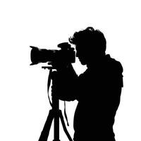Silhouette of a camera and photographer in action on a white background vector