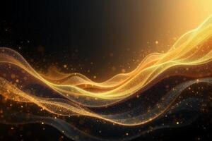 undulating waves of gold and black with a glowing golden light source casting a warm hue photo